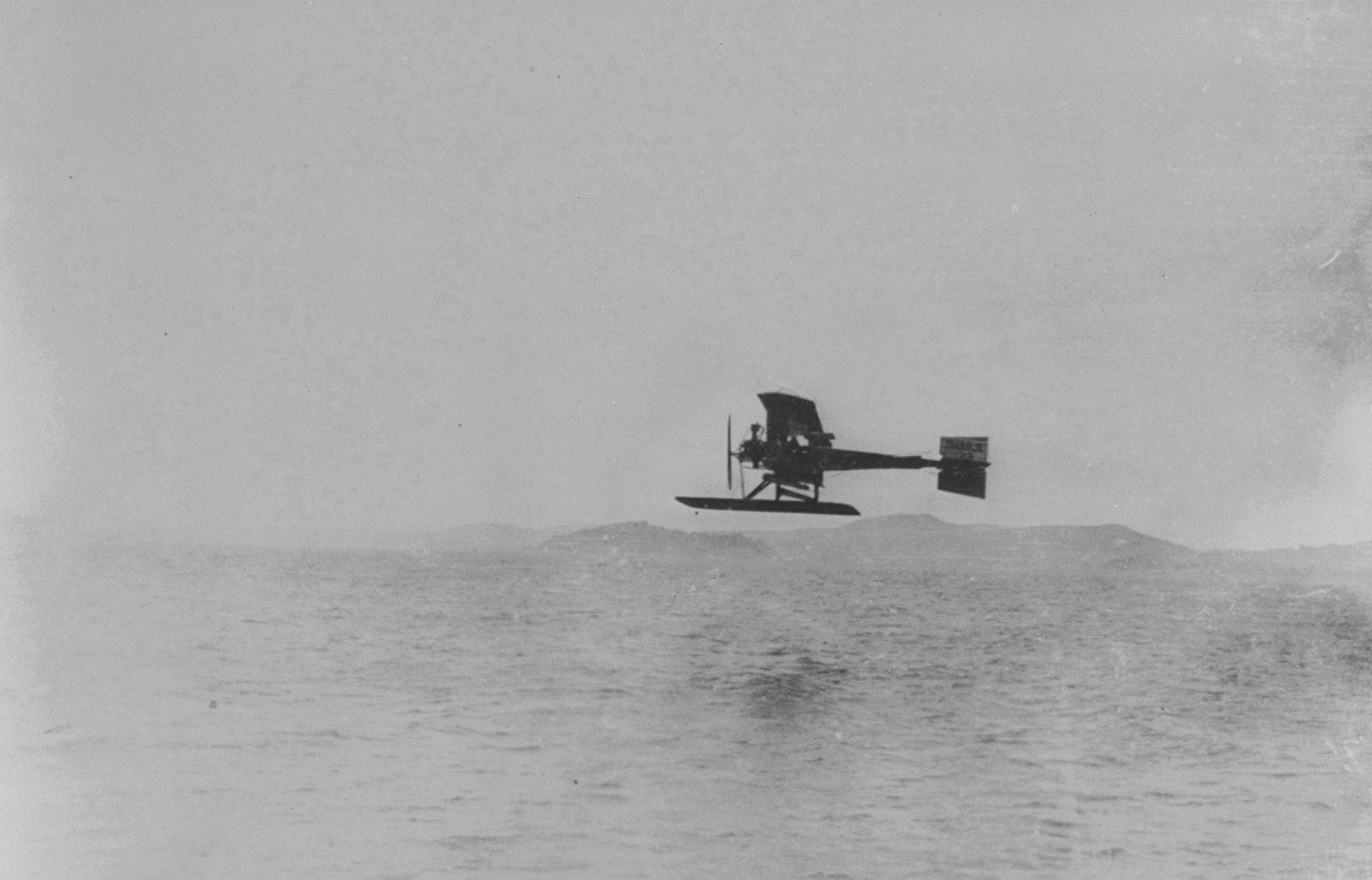 Model G in flight over San Francisco Bay